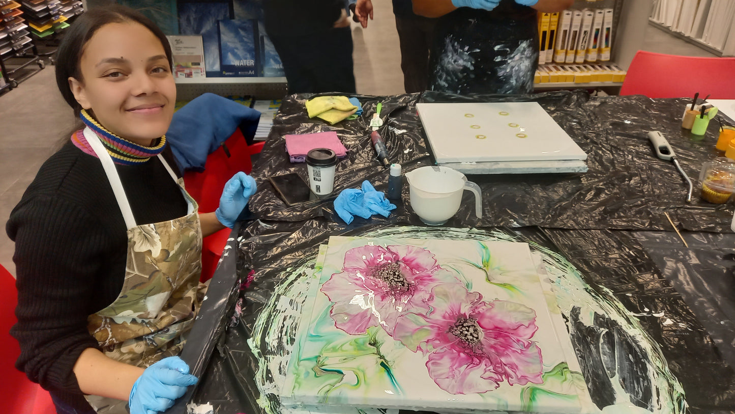 Me and My Bestie Doing Blooms Acrylic Pouring Class - 24th January 2025