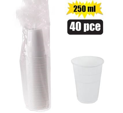 250ml White Plastic Stir Cups 40 cups per pack