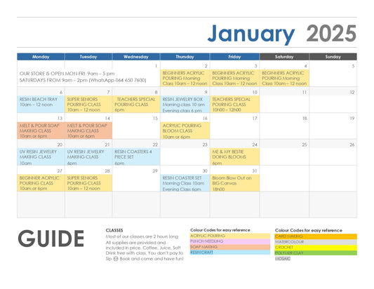 Class Calendar January 2025